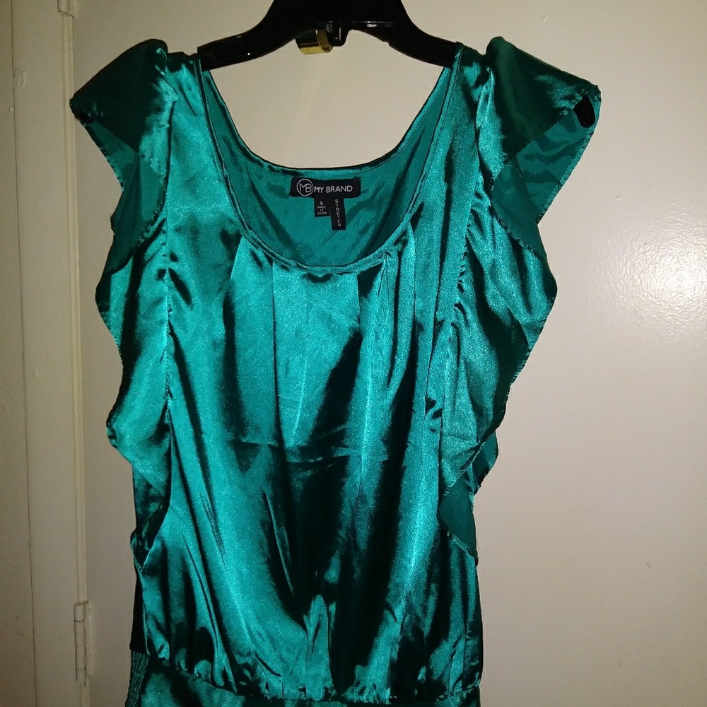 Silk dark green top